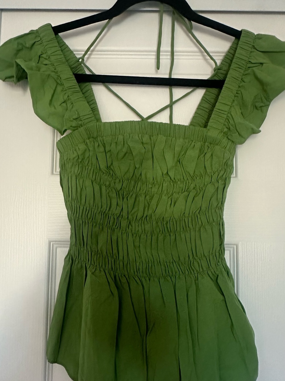 Deluc Olive Green Smocked Square-Neck Crop Top